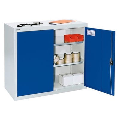 Flügeltürenschrank Esta, 2 Fachböden verz. Korpus lichtgrau, Tür enzianblau, B 1000 mm, H 900 mm