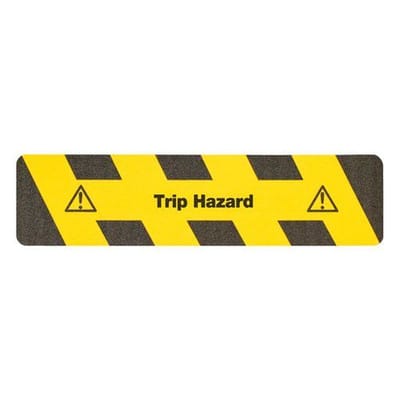 m2-Antirutschbelag™, Warnmarkierung, schwarz/gelb, "Trip Hazard", Streifen 150 x 610 mm