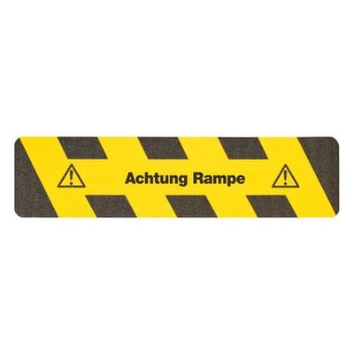 m2-Antirutschbelag™, Warnmarkierung, schwarz/gelb, "Achtung Rampe", Streifen 150 x 610 mm