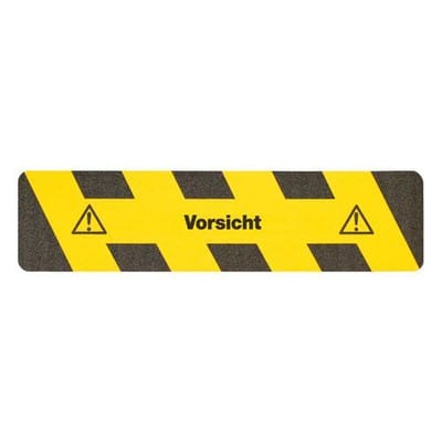 m2-Antirutschbelag™, Warnmarkierung, schwarz/gelb, "Vorsicht", Streifen 150 x 610 mm