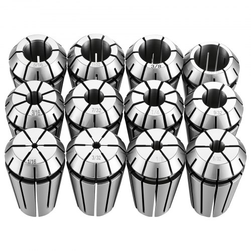 VEVOR ER16 Spannbuchsen Set 1/16 Zoll bis 13/32 Zoll 12-tlg Spannzangensatz, für CNC-Fräsmaschinen & Bohrmaschinen, 0,0008" Rundlaufgenauigkeit, CNC-Spannzangen mit Aufbewahrungskoffer, Legierter Stahl