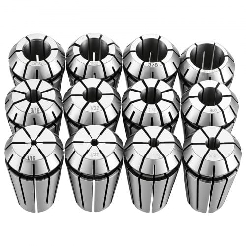 VEVOR ER16 Spannbuchsen Set 1/16 Zoll bis 13/32 Zoll 12-tlg Spannzangensatz, für CNC-Fräsmaschinen & Bohrmaschinen, 0,0008" Rundlaufgenauigkeit, CNC-Spannzangen mit Aufbewahrungskoffer, Legierter Stahl