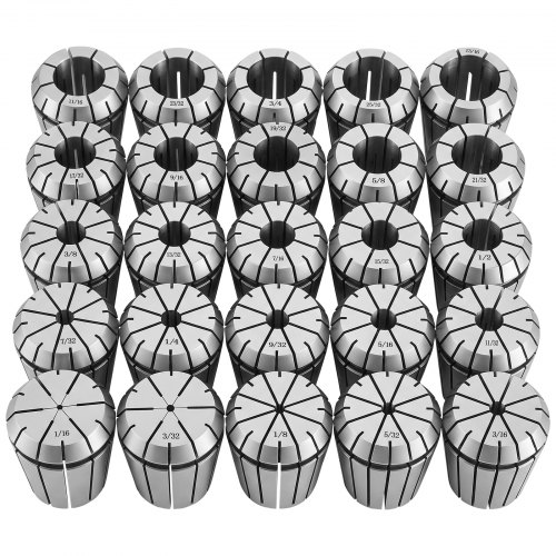 VEVOR ER32 Spannbuchsen Set 1/16 Zoll bis 13/16 Zoll 25-tlg. Spannzangensatz, für Fräsmaschinen & Bohrmaschinen, 0,0008 Zoll Rundlaufgenauigkeit, CNC-Spannzangen mit Aufbewahrungsbox, Legierter Stahl