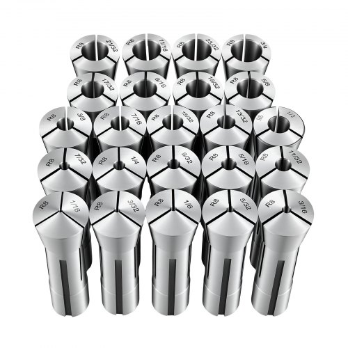 VEVOR R8 Spannzangen Set 1/16 Zoll bis 3/4 Zoll 23-tlg. Fräszangen Typ 369E, für Fräsmaschinen Bohrmaschinen 0,0008 Zoll Rundlaufgenauigkeit Drehfutter mit Beschrifteter Aufbewahrungsbox Legierter Stahl