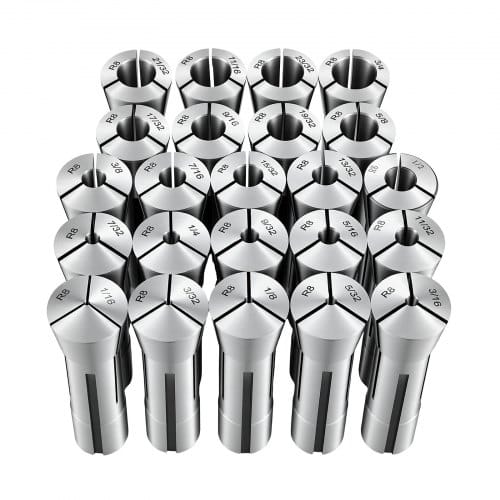 VEVOR R8 Spannzangen Set 1/16 Zoll bis 3/4 Zoll 23-tlg. Fräszangen Typ 369E, für Fräsmaschinen Bohrmaschinen 0,0008 Zoll Rundlaufgenauigkeit Drehfutter mit Beschrifteter Aufbewahrungsbox Legierter Stahl