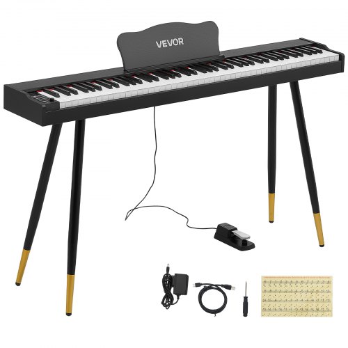 VEVOR Digitalpiano 88 Halbgewichtete Tasten Standardgröße E-Piano Schwarz für Anfänger, 600 Klangfarben, 600 Rhythmen, USB, MIDI, Audioausgang, Kopfhörerbuchse, Sustain-Pedal und HiFi-Lautsprechern