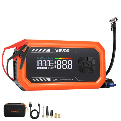 VEVOR Starthilfe Powerbank 3000 A Tragbares Starthilfegerät Starter Booster für 9 L Benzin und 6,5 L Dieselmotoren, 150 psi Reifendruck, LED-Taschenlampe, Automatische Abschaltung und 12 V Ladegerät