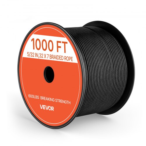 VEVOR Paracord Seil 4 mm x 305 m Fallschirmschnur aus Nylon Typ 550 Schwarz, Abriebfestes Allzweckseil für Heimgebrauch Camping & Outdoor, 272 kg Bruchlast, 32 Außen- & 7 Innenstränge, mit Seilspule