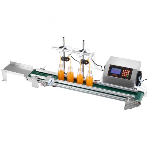 VEVOR Automatische Abfüllmaschine 10-500g Flüssigkeitsfüller mit Förderband, Abfüllanlage für Getränke Kosmetik Öl & Chemie, Edelstahlgehäuse, Digitale Waage, Höhenverstellbar, mit 4 Düsen & Sensor