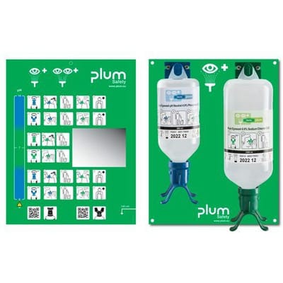 Wandstation mit 2 Augenspülflaschen, je einmal 500ml ph-neutral und 1000 ml Kochsalzlösung