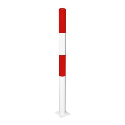 Sperrpfosten herausnehmbar,feuerverzinkt, rot-weiß lackiert, Ø 76 mm, ohne Kettenöse, zum aufdübeln