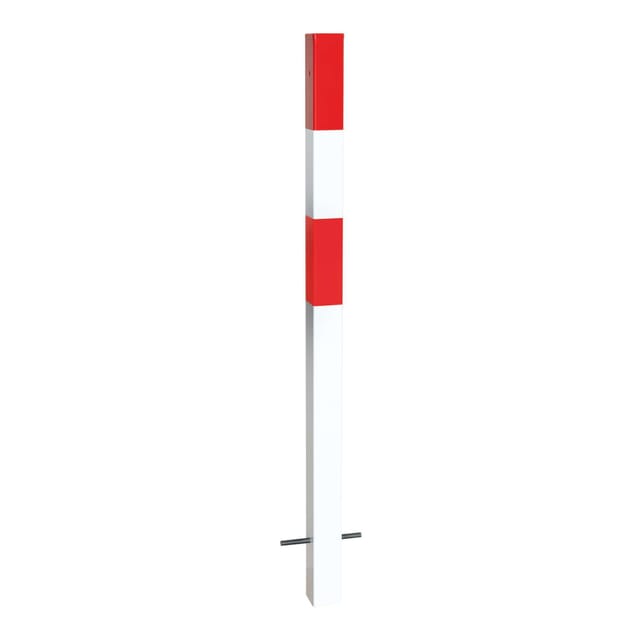 Sperrpfosten, feuerverzinkt und rot-weiß lackiert, zum Einbetonieren, 70 x 70 mm , ohne Kettenöse
