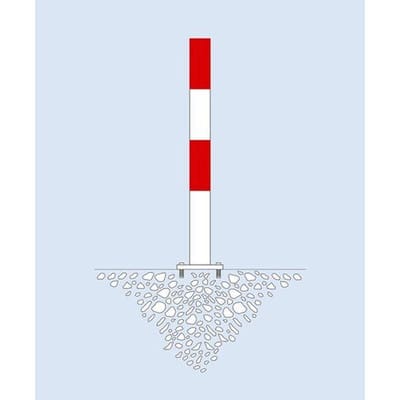 Sperrpfosten,herausnehmbar, feuerverzinkt, rot-weiß lackiert, Ø 60 mm, 2 Kettenösen, zum aufdübeln