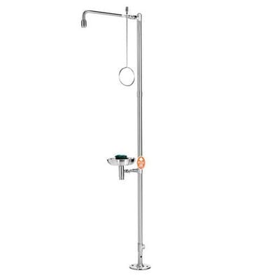 Körperdusche mit Augendusche mit Auffangbecken, Edelstahl, Bodenmontage, BR 837095/75 l
