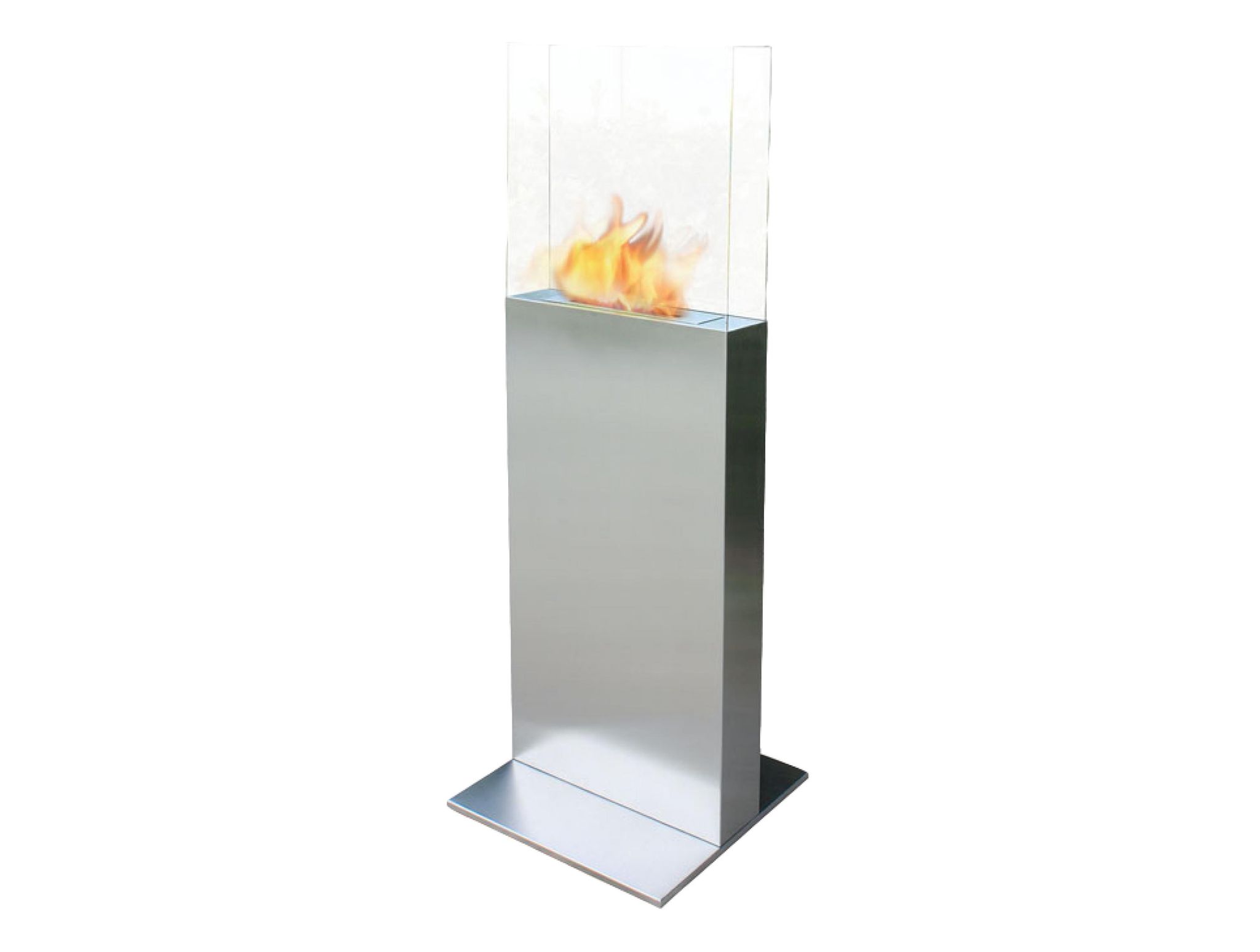 Bodenstehender Ethanol-kamin, Rechteckiges Turmdesign Aus Stahl Und Gehärtetem Glas