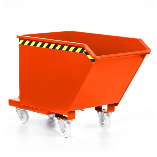 Kippbehälter aus Stahl, 750 Liter Volumen, orange