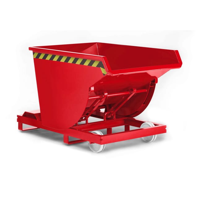 Beistell-Kippbehälter aus Stahl, 300 Liter Volumen, rot