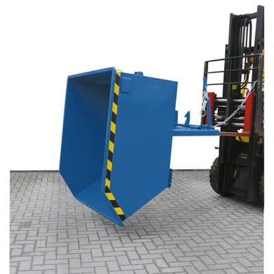 Spänekipper aus Stahl, 750 Liter Volumen, blau, inkl. öldichter Verschweißung und Ablasshahn
