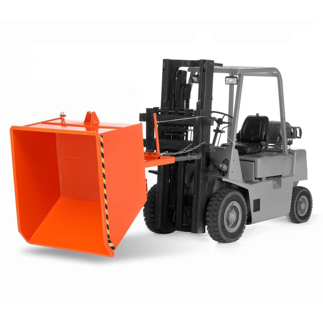 Spänekipper aus Stahl, 1500 Liter Volumen, orange, inkl. öldichter Verschweißung und Ablasshahn