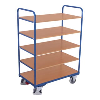 Etagenwagen aus Stahl, 5 Etagenböden, pulverbeschichtet, TPE-Rollen, EasySTOP, 1200 x 800 mm