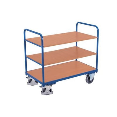 Transportwagen aus Stahl, 3 Etageböden, pulverbeschichtet, TPE-Rollen, EasySTOP, 1000 x 600 mm