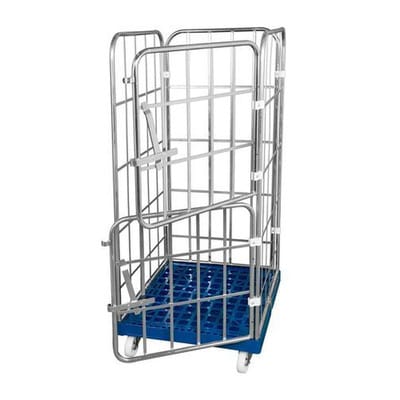Logistik-Box, Kunststoffrollplatte, 4 Wände verzinkt, Vorderwand zweiteilig, 724 x 815 x 1850 mm