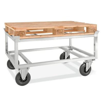 Fahrgestell KM für Euro-Paletten, verzinkt, Höhe 650 mm, 800 Kg, Vollgummirollen