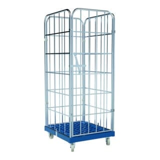 Logistik-Box, Kunststoffrollplatte, 4 Wände verzinkt, Vorderwand einteilig, 724 x 815 x 1850 mm