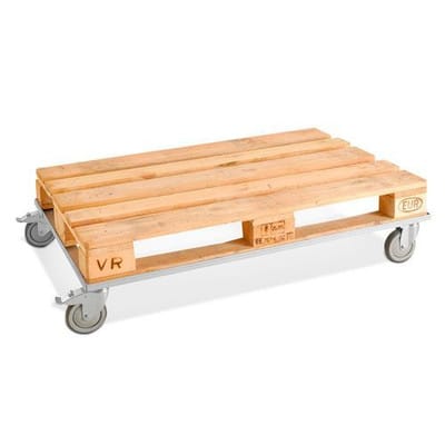 Fahrgestell KM für Euro-Paletten, Aluzink, niedrige Höhe 185 mm, 150 Kg, Feststeller