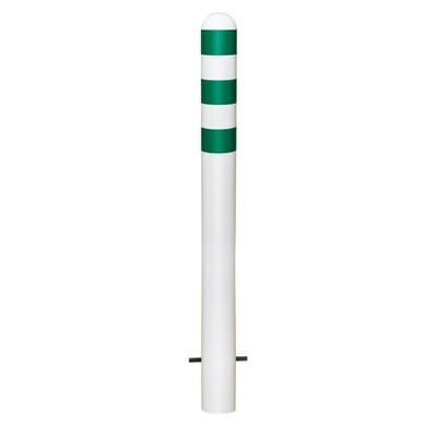 Ladesäulen Rammschutz-Poller, Stahl, feuerverzinkt, H 800 mm, Reflexringe grün, zum Einbetonieren