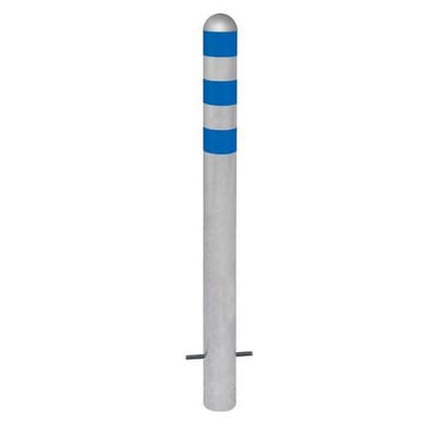 Ladesäulen Rammschutz-Poller aus Stahl, H 800 mm, Reflexringe blau, zum Einbetonieren