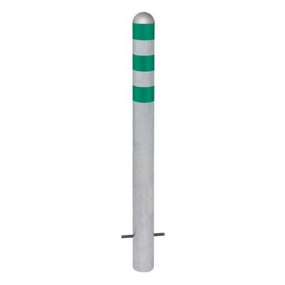 Ladesäulen Rammschutz-Poller aus Stahl, H 800 mm, Reflexringe grün, zum Einbetonieren