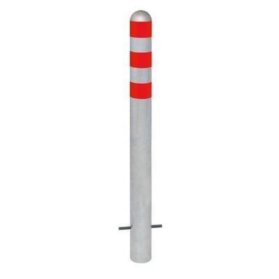 Ladesäulen Rammschutz-Poller aus Stahl, H 800 mm, Reflexringe rot, zum Einbetonieren