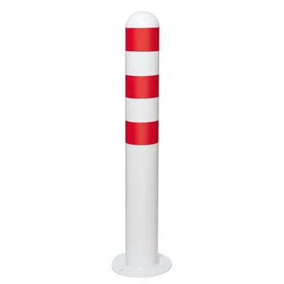 Ladesäulen Rammschutz-Poller, Stahl, feuerverzinkt, H 800 mm, Reflexringe rot, zum Aufdübeln