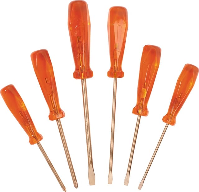 Schraubendreher-Satz 6-teilig, 4,5 - 8 mm / Gr. 1 - 2, Kupfer-Beryllium, funkenfrei, für Ex-Zonen