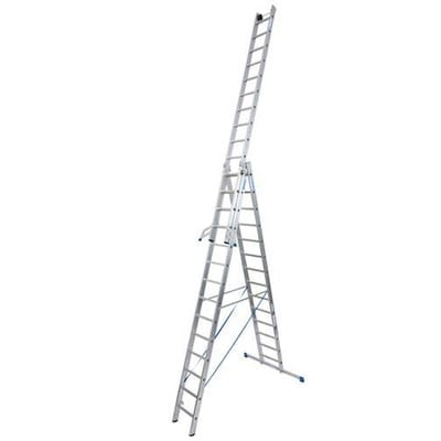 Vielzweckleiter aus Aluminium, mit 2 Wandlaufrollen, 3 x 14 Sprossen
