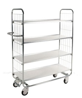 Etagenwagen KM, verzinkt, 4 flexible Böden, LxBxH 815 x 470 x 1590 mm, 4 Lenkrollen, Stopp