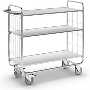 Etagenwagen KM, verzinkt, 3 flexible Böden, LxBxH 1195 x 470 x 1120 mm, 4 Lenkrollen, Stopp