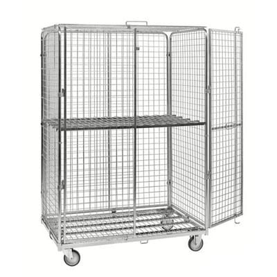 Rollbehälter KM Antidiebstahl, 5-seitig, 2 Türen Längsseite, LxBxH 1200 x 800 x 1870 mm