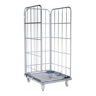 Rollbehälter mit Stahlplatte, 3 Gitterwände, 710 x 800 x 1640 mm, 500 kg