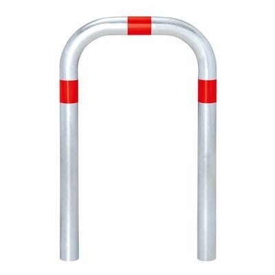 Ladesäulen Rammschutz-Bügel aus Stahl, feuerverzinkt, B 500 mm, Reflexringe rot, zum Einbetonieren