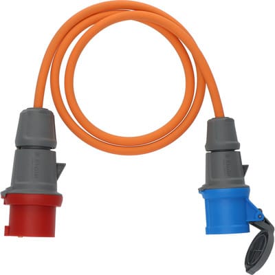 Camping-/Maritim Adapterkabel IP44 1,5m orange H07RN-F 3G2,5 CEE-Stecker 400V/16A, CEE-Kupplung 230V/16A
