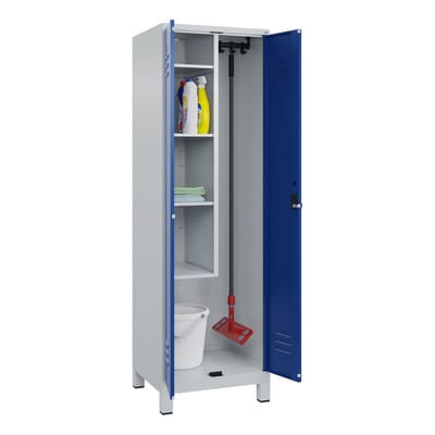 Putzmittel-Spind Classic PLUS, Füße, 2 Abteile, 1950x600x500mm, 7035/5010