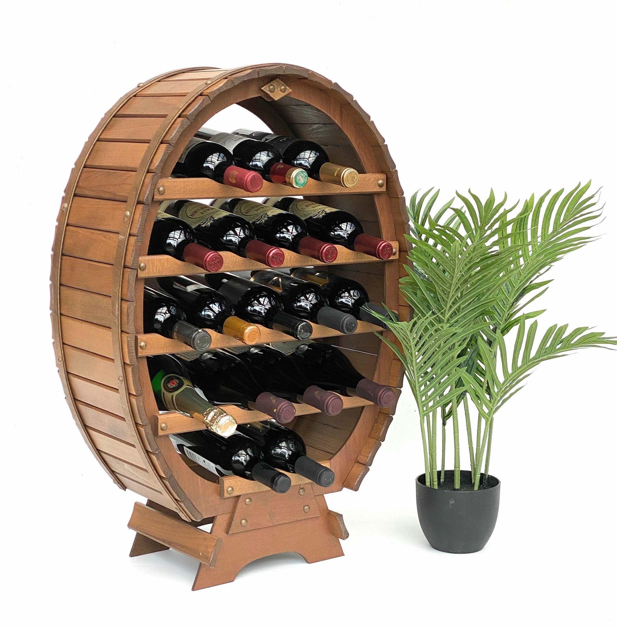 Dandibo - Weinregal Holz Stehend Weinfass 18 Flaschen Braun Gebeizt Flaschenregal Flaschenhalter Fass