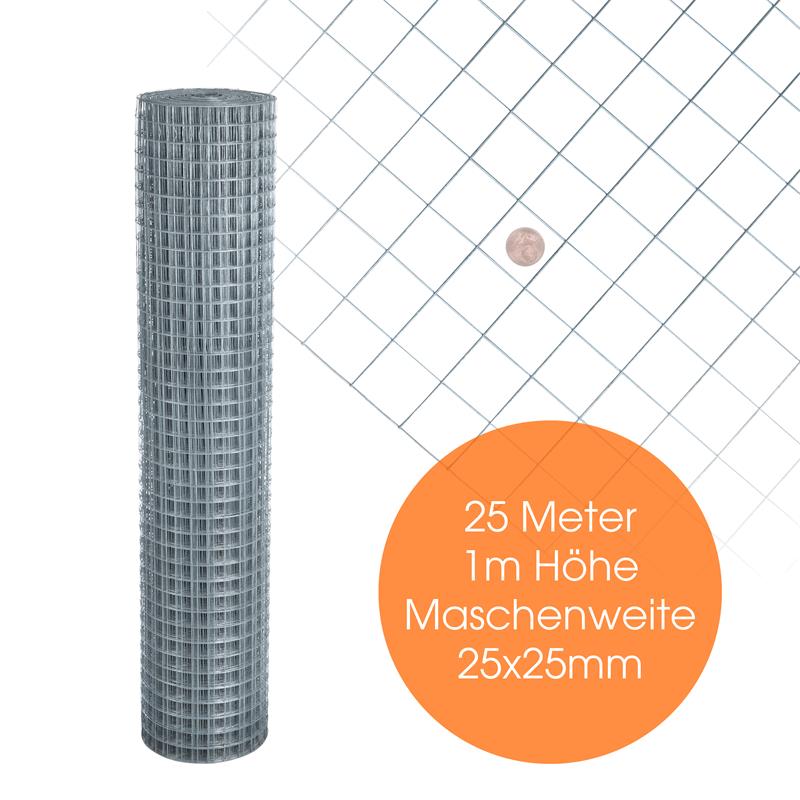 Volierendraht Maschendraht Zaun Schweißgitter Drahtgitter 4-eck Verzinkt Draht 25 Meter / 25 X 25 Mm