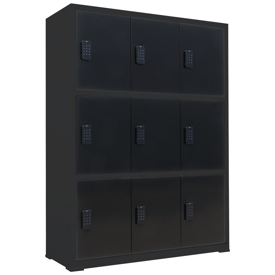 Lockerkast Met Digitaal Cijferslot - Zwart - 112x42x150 Cm - 9 Lockers