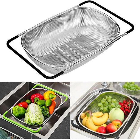 Passoire Evier, Passoire Cuisine Inox, Passoire Pliable, Passoire Fine Cuisine, Pour Laver Les Légumes Et Les Fruits, Extensible, Utensiles De Cuisine (noir, Perforé)