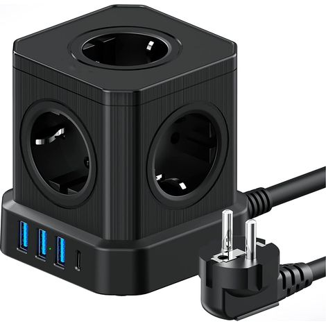 Bleosan – Multiprise Cube 9-en-1 – 5 Boxen Eu 4000 W – 3 Anschlüsse Usb-a 3,1 A Und 1 Usb-c 20 W – Unterbrecher Und Kabel 2 M – Vertikales Anti-dérapant-design