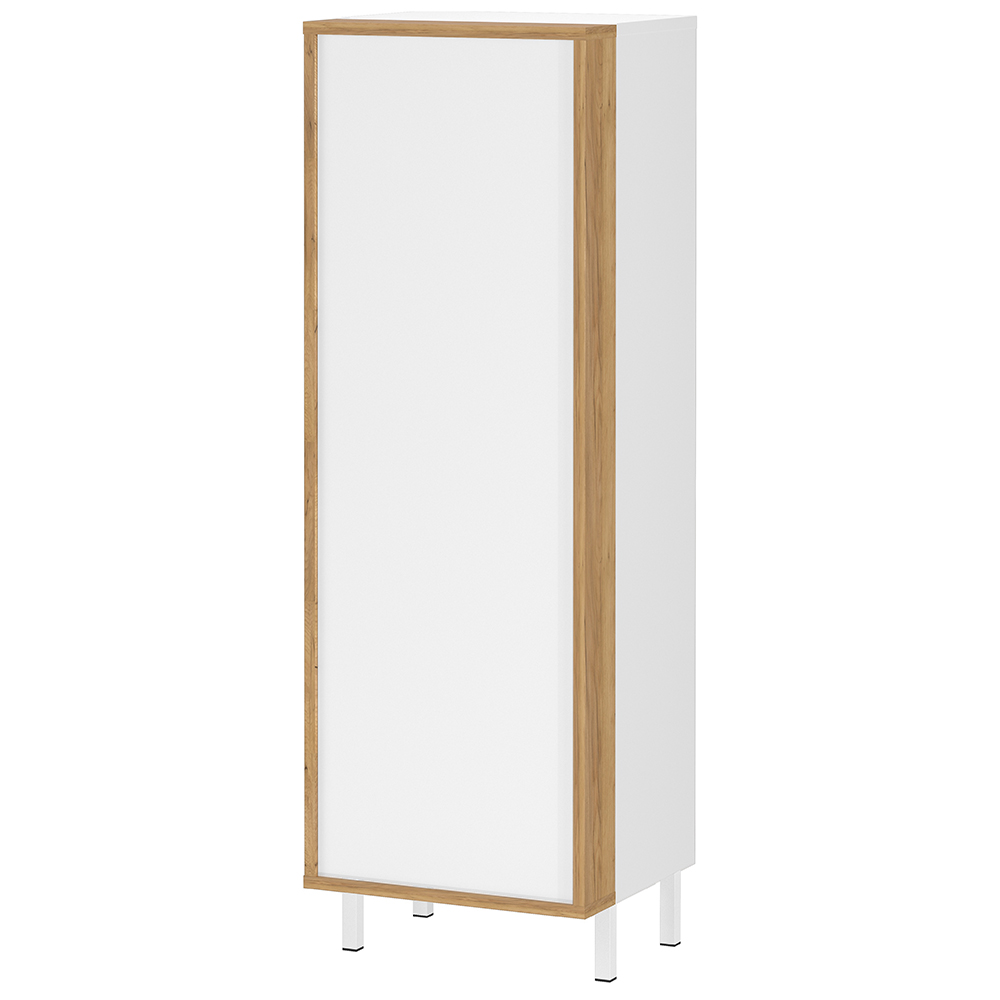 Badezimmer Midischrank 39 Cm Breit In Weiß Mit Eiche, Metallfüße - Trapani-01