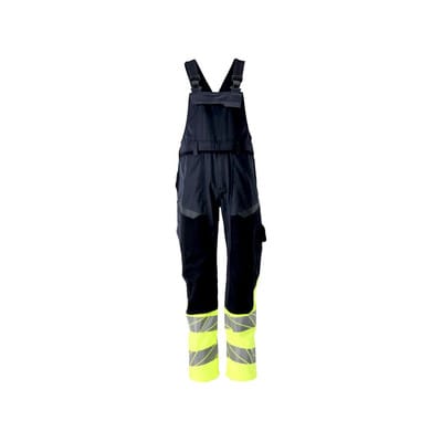21469-281 Latzhose mit Knietaschen, schwarzblau/hi-vis gelb, 76C48